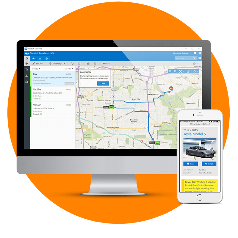 Beacon Dispatch Anywhere software on desktop and mobile screens