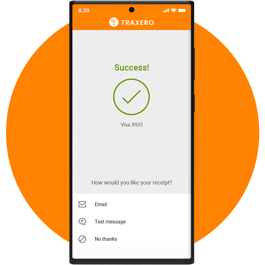 Payment confirmation screen on TraxeroGO with TowPay