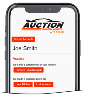 Bidder management screen on Auction Simplified by TRAXERO