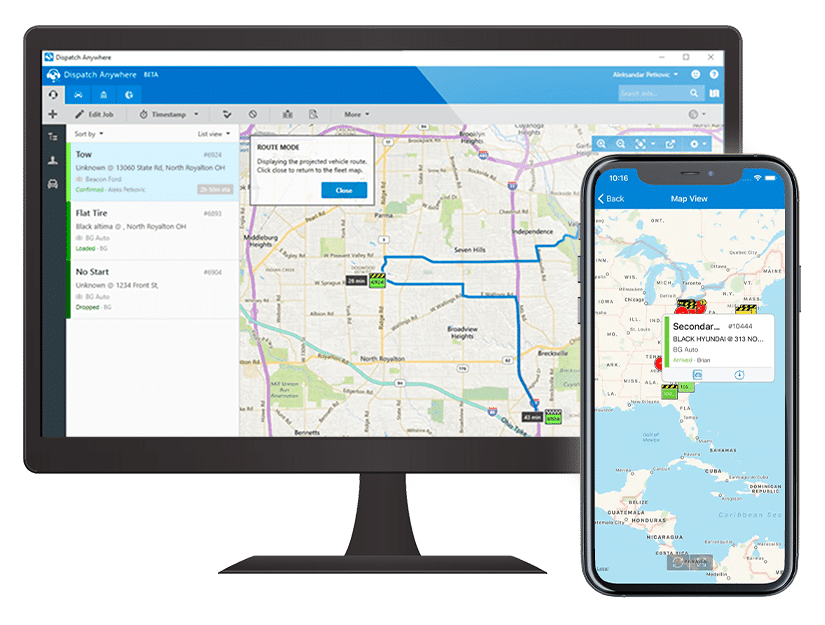 Dispatch Anywhere by TRAXERO on a desktop computer and a mobile device