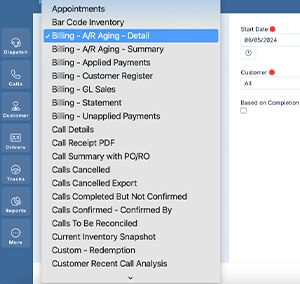 Accounts receivable reporting options in TOPS by TRAXERO