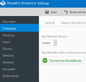 Connect Quickbook settings screens